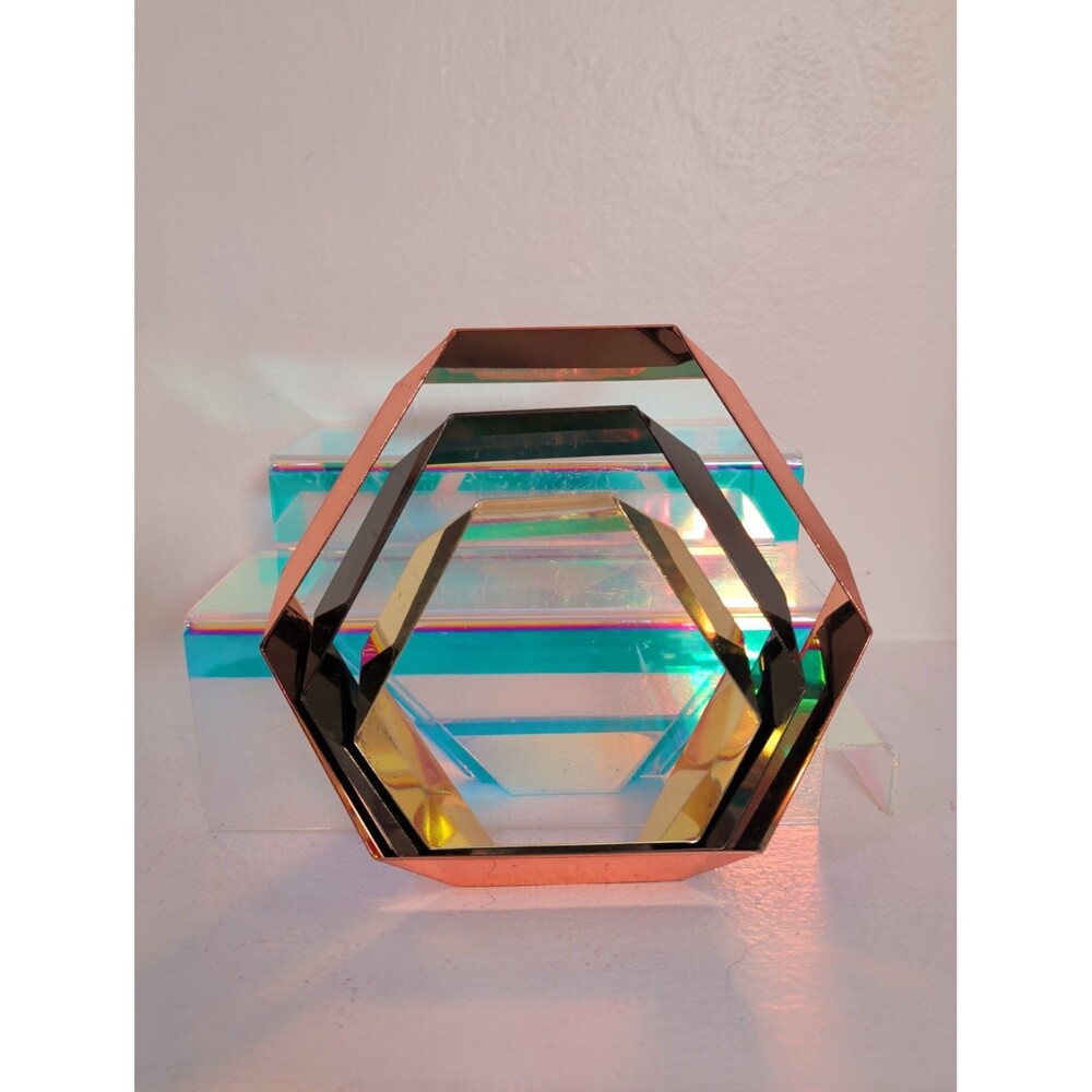 Siebensachen Hexagon Trivet Set of 3 Brass Copper Vintage Modern Design.